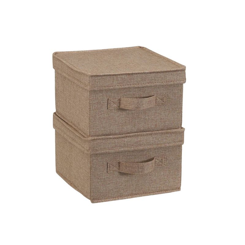 Household Essentials Set of 2 Medium Storage Boxes with Lids Latte Linen, 3 of 9