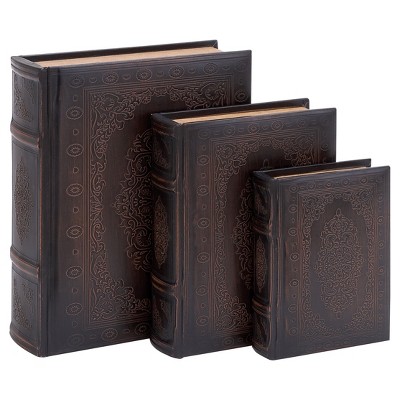 Olivia & May Vintage Reflections Rustic Wood-Style MDF and Synthetic Leather Book Box Set 3ct: Traditional Decor Storage Rectangle Shape