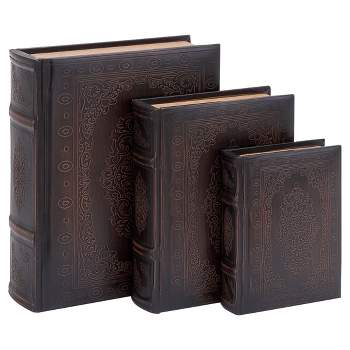 Vintage Reflections Rustic Wood-Style MDF and Synthetic Leather Book Box Set 3ct - Olivia & May