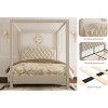 Full/Queen Size Canopy Bed Frame with Nailhead Decoration Headboard，Upholstered Bed Frame with Poles 4 Corner Bed Bracket - 4 of 4
