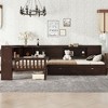 Twin L-Shaped Platform Bed with Trundle, Solid Wood Bed Frame with Storage Drawer & Shelves, No Spring Box Needed - ModernLuxe - 3 of 4