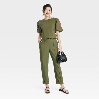Women's High-rise Slim Fit Effortless Pintuck Ankle Pants - A New Day™  Green 6 : Target
