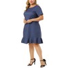 Agnes Orinda Women's Plus Size Cross Back Ruffle Hem Formal Chambray T-Shirt Dresses - 2 of 4