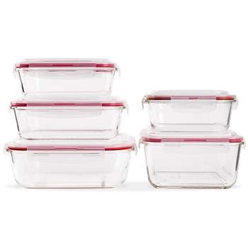 Lexi Home 10-Piece Glass Food Storage Container with Red Locking Lids