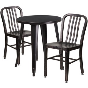 Flash Furniture Commercial Grade 24" Round Metal Indoor-Outdoor Table Set with 2 Vertical Slat Back Chairs - 1 of 4