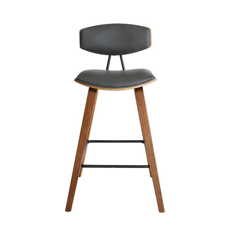 28.5" Fox Mid-Century Bar Height Barstool Faux Leather with Brushed Wood - Armen Living, 2 of 6