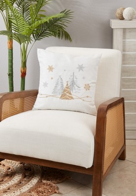White Christmas Trees and Snowflakes Down Filled Square Throw Pillow, 18"
