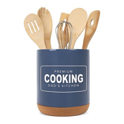 Elanze Designs Dad's Cooking Navy Blue X-Large Cork Bottom Kitchen Utensil Holder