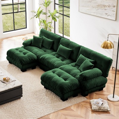 Luxury 3-Seater Modular Sectional Sofa with 2 Ottomans Chenille U Shaped Cloud Couch Soft ,Deep Seat Sofa for Living Room, Apartment-Tanpinhause