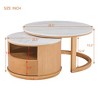 Angel Sar Round Nesting Coffee Table Set with White Marble Top, 2-Tier Storage & Drawer, Natural Wood Base for Living Room - 3 of 4