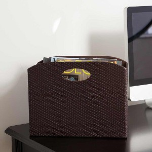 BLU MONACO Magazine Holder - Woven Leather Magazine Basket with Handles - Foldable Design - 1 of 4
