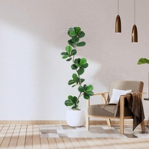 Artificial Fiddle Leaf Fig Tree with Black Planter – Artificial Plants Indoor Fake Tree, Faux Plant for Home Living Room Office Decor - 1 of 4