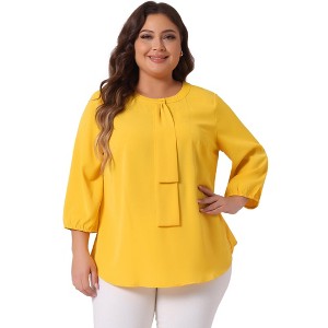 Agnes Orinda Women's Plus Size Stylish Tie Neck 3/4 Ruffle Sleeves Work Office Blouses - 1 of 4