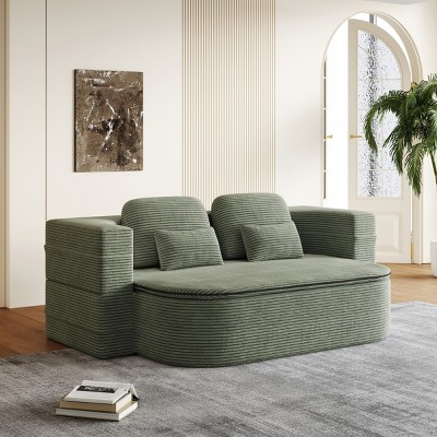 75'' Convertible Sofa Bed,2-in-1 Foldable Sleeper Sofa with Blanket and Pillows,Corduroy Chaise Lounge Sofa for Living Room-Maison Boucle
