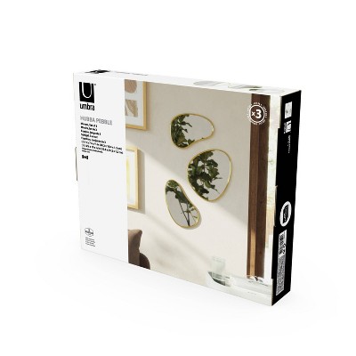 Set of 3 Whimsical Pebble Wall Mirrors in Brass Finish