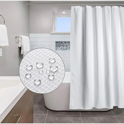 Home Mart Goods White Waffle Weave Geometric Washable Thick Fabric Shower Curtain - 70" x 72"