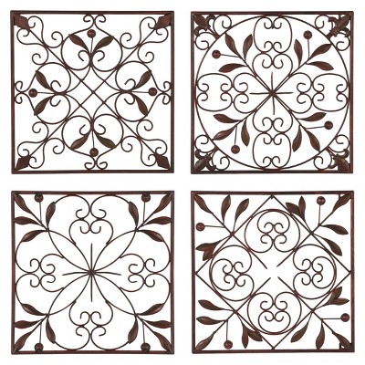 (Set of 4) Rustic Metal Decorative Wall Sculpture Brown - Olivia & May