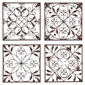 Olivia & May Rustic Metal Ornamental Wall Decor Set of 4 Brown : Indoor Iron Sculptures, Vertical Display - 1 of 4