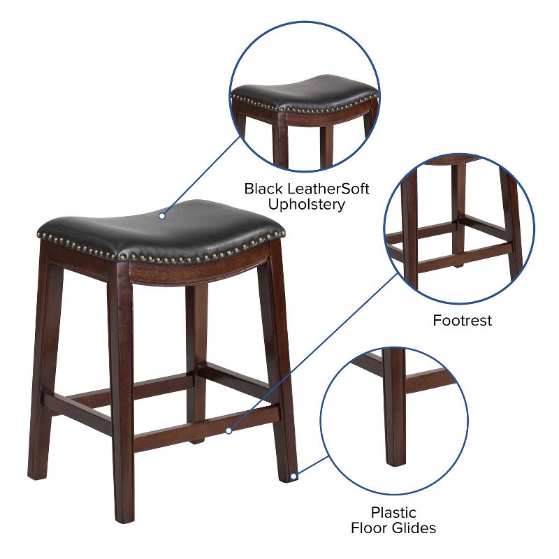 Flash Furniture 26'' High Backless Wood Counter Height Stool with LeatherSoft Saddle Seat, 4 of 12