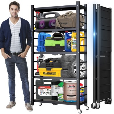 Musment 4-5 Tier Storage Shelves Foldable Metal Shelves Utility Shelving Units