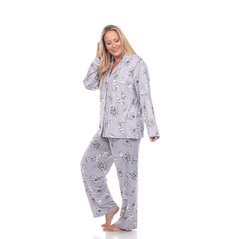 Plus Size Long Sleeve Floral Pajama Set - White Mark, 3 of 6