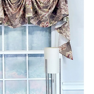 Gray Floral Polyester Swag Window Valance with Tacked Tabs