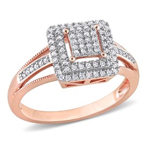 EVERLY JEWELRY | 10K Rose Gold 1/4 CT TDW Diamond Double Halo Square Cluster Split Shank Ring - 1 of 4