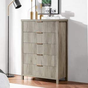 5 Drawer Dresser for Bedroom, 44" Tall, Modern Fluted Chest, Closet Organizer, Living Room, Hallway, Sunwashed Ash Oak - 1 of 4