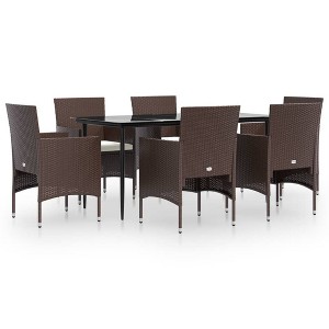 vidaXL Patio Dining Set Outdoor Dining Set Table and Chair Set for Garden - Brown and Black 63" Table Length 6 Chairs with Cushions - 1 of 4