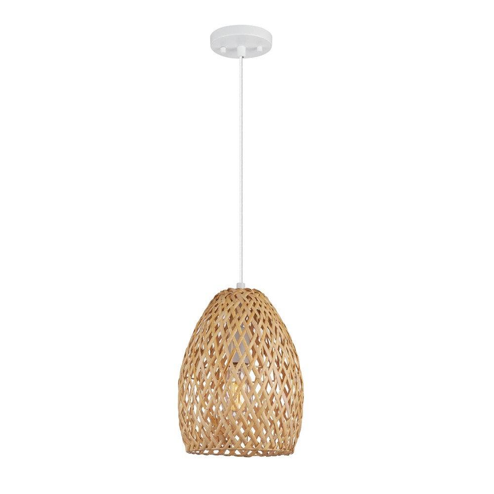 Rio Twine Shade Pendant Light Natural - Globe Electric: ETL Listed, Metal & Rattan, Dimmable, Adjustable Height