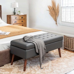 NicBex Modern 43.3" Linen Storage Bench with Wood Legs for Bedroom and Living Room - 1 of 4