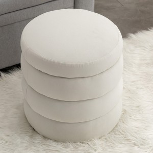 DSVIMOY Round Ottoman, Soft Velvet Round Ottoman Footrest Stool for Living Room, Ivory, 16.93"*16.93"*18.5" - 1 of 4