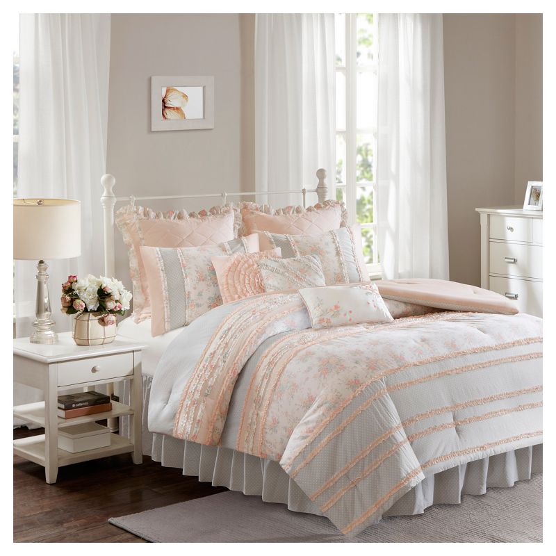 Desiree Cotton Percale Comforter Bedding Set with Euro and Bedskirt Blush - Madison Park, 1 of 10