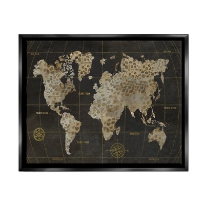 Stupell Rustic Giraffe Animal Pattern Atlas Map Compass Framed Canvas
