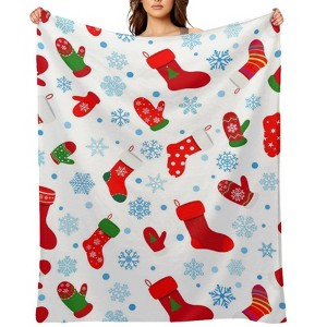 Christmas Socks Pattern Christmas Throw Blanket Soft Fleece Christmas Blanket Cozy Flannel Throw for Couch Bed 50x60 inches - 1 of 1