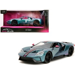 2017 Ford GT Blue Metallic with Pink and Black Stripes "Pink Slips" Series 1/24 Diecast Model Car by Jada - 1 of 4