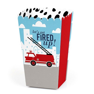 Big Dot of Happiness Fired Up Fire Truck - Firefighter Firetruck Baby Shower or Birthday Party Favor Popcorn Treat Boxes - Set of 12