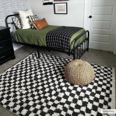 Hauteloom Kieu Black & White Checkered Shag Rug