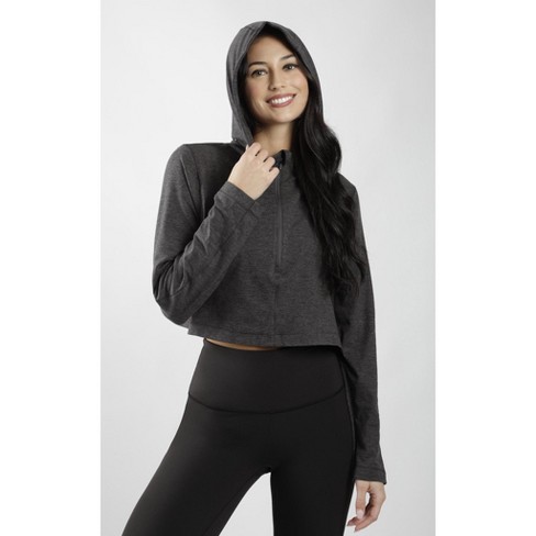 90 Degree By Reflex Womens Interlink Ribbed Half Zip Long Sleeve Crop Top  Jacket, Black, X-Small : : Clothing, Shoes & Accessories