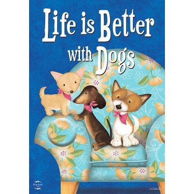 Life Is Better With Dogs Blue Polyester House Flag