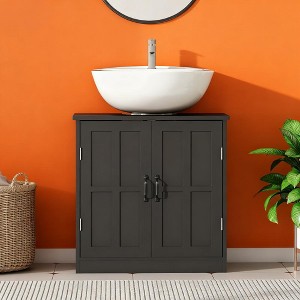 Racxily Bathroom Sink Cabinet, Pedestal Vanity with Adjustable Shelf, Black - 1 of 4