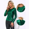 INSPIRE CHIC Women's Metallic Round Neck Long Sleeve Sparkly Disco Party Shiny Top - 2 of 4