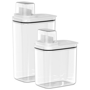 OU Laundry Detergent Dispenser w Measuring Cap 50oz & 77oz, Liquid Laundry Soap & Fabric Softener Dispenser Organizer with Internal Drip Return Lid - 1 of 4