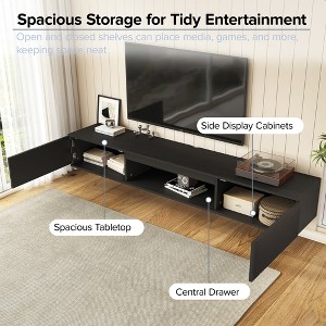 CIPACHO Modern Black Wall-Mounted TV Cabinet - Colorful LED Strip, Double Doors + Open Shelf, Cable Management & Anti-Tip Hardware - 1 of 4