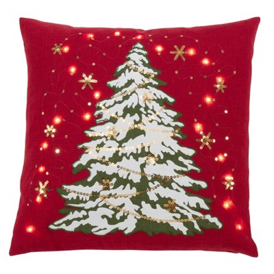 Red Christmas Tree Pillow Cover with LED Lights