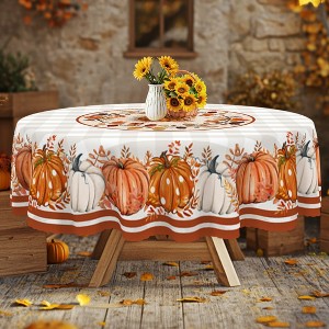 CHIC CRATE Tablecloth Home Fashions Autumn Leaves Fall Pumpkin Table Cover for Holiday Thanksgiving Harvest - 1 of 4
