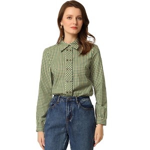 Allegra K Women's Turn Down Collar Plaid Button Up Long Sleeve Shirt - 1 of 4