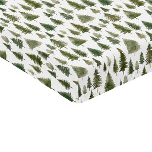 Sweet Jojo Designs Baby Gender Neutral Unisex Fitted 100% Cotton Muslin Crib Sheet Woodland Pine Tree Green and White - 1 of 4