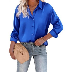 Zeagoo Women's Blouse Satin Silk Shirts Button Down Shirts Casual Loose Long Sleeve Office Work Tunic Tops - 1 of 4
