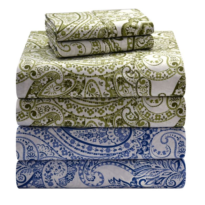 Pointehaven Boho Paisley Combed Cotton Percale Printed Sheet Set, 2 of 5